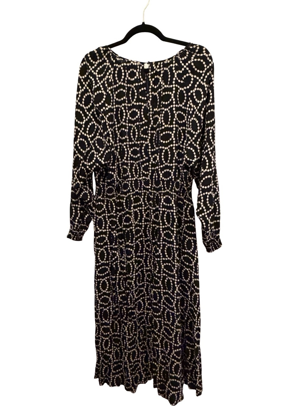 H&M Black White Geometric Print Long Sleeve Midi Maxi Dress Women's Large L - Picture 2 of 7
